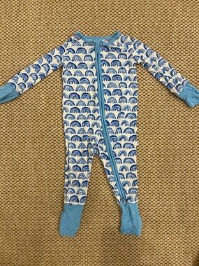 Little Sleepies Blue & White Rainbow Footed One-Piece
